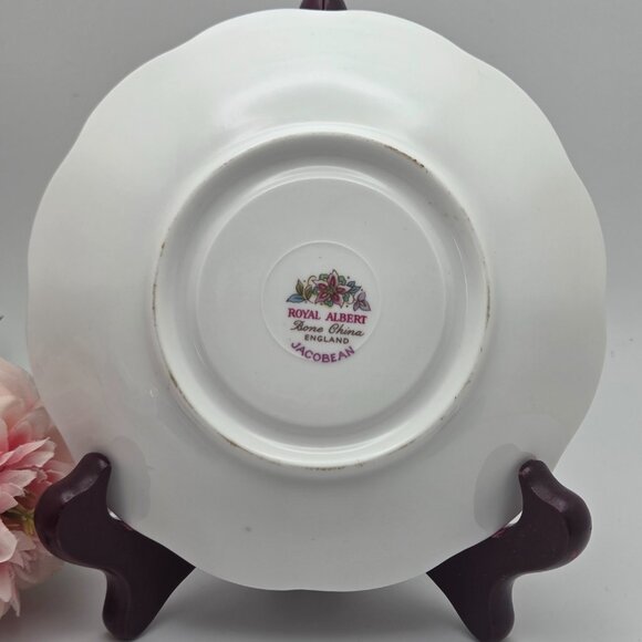 Vintage Royal Albert Pink and Floral Jacobean Tea Cup and Saucer Set - Picture 3 of 12